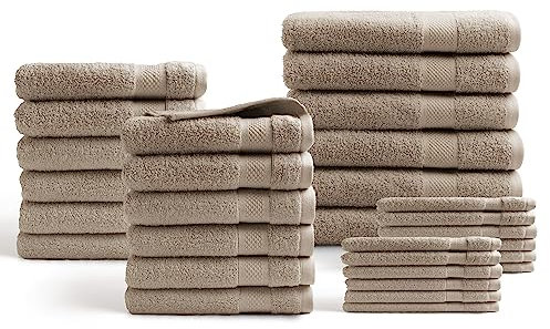 DoubleDry Hotel Collection Towel Set - 30 Pieces - 100% Cotton - 500 g/m² - Soft - Absorbent - Oeko-TEX Certified (Taupe)