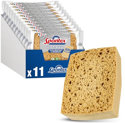 Spontex - Spugna grande lavoro - 11 spugne vegetali bionde taglia XXL - con fibre di rinforzo - ideale per la pulizia