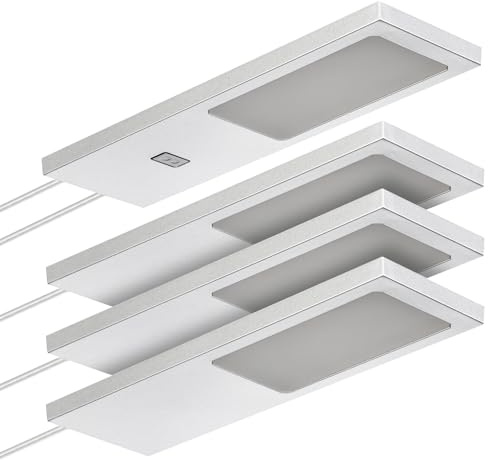 SOTECH Set med 4 LED-möbellampor GIULIA II med/utan sensor silvergrå, 4000K neutralvit inkl. transformator & fördelare Underskåpbelysning