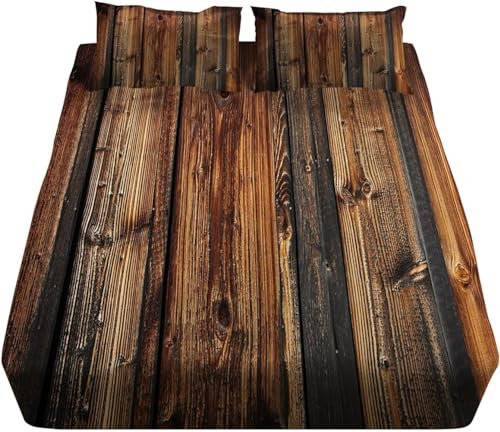 Generic 3D Planke Spannbettlaken 70x140cm, Retro-Braun Weiches Mikrofaser Bettlaken für Kinder, Bettlaken Spannbetttuch 70x140 bis 30 cm Matratzenhöhe mit 2 kissenbezüge b5419