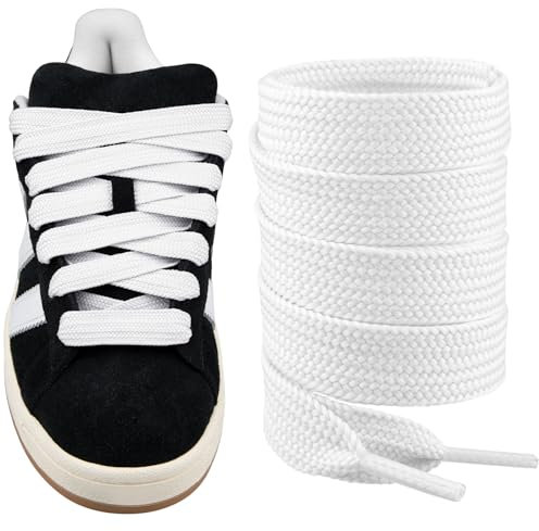 Endoto Skosnören för Campus 00s Sneakerskor, 16mm Bred Ersättning Skosnodd Snören Snörning Platt för Shoelaces Laces - Vit, 45 tum
