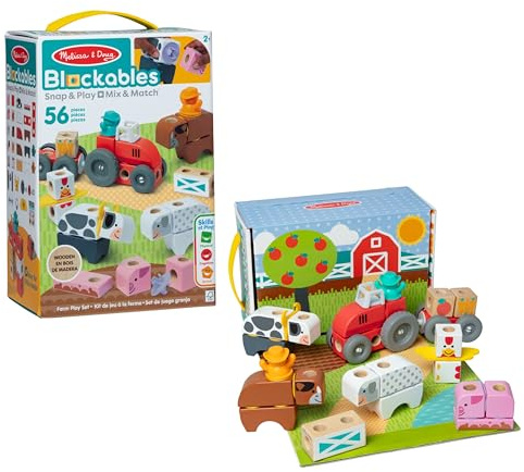 Melissa & Doug Blockables Set della Fattoria – Set di Costruzioni in Legno con Blocchi Collegabili (56 Pezzi), Gioco Creativo e Educativo, Regalo per Bambini e Bambine, 2+ Anni - Certificati FSC