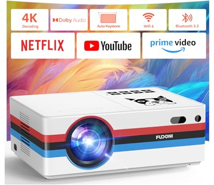 [Kompatibel med Netflix, 2000 ANSI] smart projektor med WiFi 6 och Bluetooth 5.3, elektrisk fokus auto nyckelsten, inbyggd 1080P utomhusfilmprojektor med PrimeVideo/YouTube, för HDMI/USB/iOS/Android