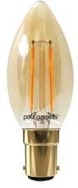 paul russells LED Candle Filament Light – 2.5W 20W Equivalent Replacement, 200LM Lumens, 2200K Extra Warm White, SBC B15 Small Bayonet Cap C35 Bulbs – Energy Saving Non-Dimmable Lamps - Pack of 1