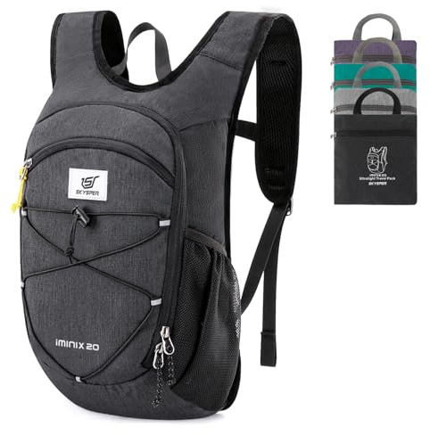 SKYSPER 20L Foldable Hiking Backpack Lightweight Packable Travel Daypack with Chest Strap Small Outdoor Folding Back Pack Collapsible Bag for Women Men (Black)