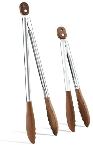 CIGAA 2 Stücke Kitchen Zangen zum Kochen mit Holzspitzen - 40CM Holzzangen für BBQ, Salat, Toaster, Brot & Gurken - Hergestellt aus natürlichem Walnussholz, Küchenzange Set