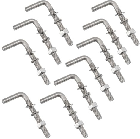 Kit di bulloni filettati a forma di L, in acciaio inox 304, viti per ancoraggio di fondazione, viti quadrate, ganci per appendere, M6 x 80 mm, 10 pezzi