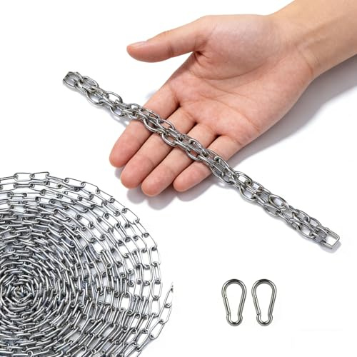 Kedja i rostfritt stål, metervara, 6 m stålkedja, 1,5 mm kedja rostfritt stål, metervara, metallkedja för upphängning, länkkedja rostfritt stål för hundkedja, ankarkedja, tvättkedja, svängkedja (2 mm