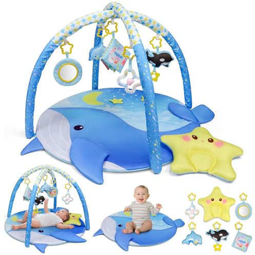 Dr.Rapeti Spieldecke mit Spielbogen, Spieldecke, Krabbeldecke mit Spielbogen, Padded Mat for Newborns, Mit abnehmbarem Spiegel, Stoffbuch