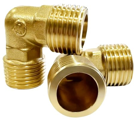 2 Stück Messing Winkel 90 Grad – Messing-Gewindefitting Bogen, DN20 Rohrwinkel Bogen, 1/2 AG auf 1/2 AG, 1/2 Zoll Außengewinde x 1/2 Zoll Außengewinde, 90°Messing für Trinkwasser & Sanitärsysteme