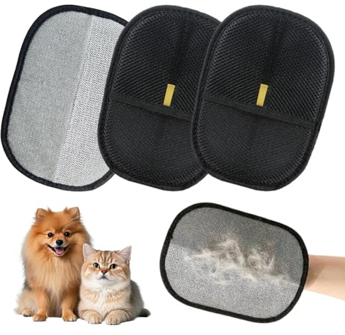 WiseJoy 3 Piezas Quita Pelos Mascota, Guante Quitapelos Mascotas, Guante Pelo Gato, Manopla Quita Pelos Mascota para Eliminar el Pelo de Mascotas, Gatos, Perros, Sofá, Muebles, Alfombra