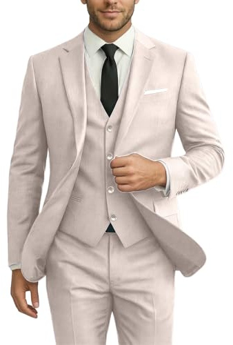 Ensemble de Costume 3 pièces à Coupe cintrée pour Homme, Formel et décontracté, Costume de Bal pour garçons d'honneur, marié, Comprend Une Veste, Un Blazer et Un Pantalon, Beige, Taille M