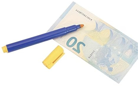 Inov Paris Marqueur de Vérification de Billets, Stylo Détecteur de Faux Billets, Bleu et Jaune, lot de 2 feutres Pour Commerces et Entreprises pour toutes devises euros et autres