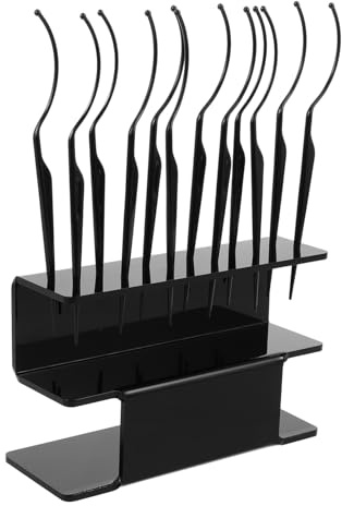 Gatuida Expositor con 12 Varillas Curvas de Plástico de Pestañas Postizas Negro Kit para Organización y Almacenamiento en Estaciones de Maquillaje