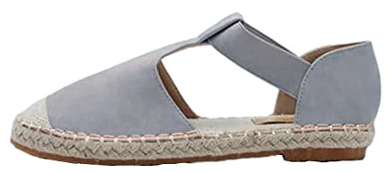RLEHJN Closed Toe Sandals for Women, Ladies Walking Sandals Slip On Casual Outdoor Holiday Beach Summer Sandal Pumps Shoes Suede Non-Slip Flat Sandal Women's Espadrille Shoes UK Size 3-7.5