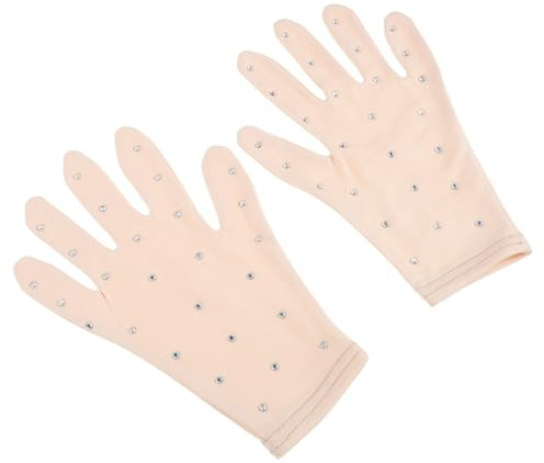 FUNOMOCYA Guantes de Patinaje Artístico para Niñas Talla L, Color Piel Opaco, con Decoración de Gemas de Imitación, Antideslizantes y Térmicos para Competición de Invierno y Actuaciones