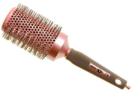 Head Jog 79 Pink Radial Brush. Ceramic Coating Barrel with Nylon Bristle & Rubber Handle. Lightweight & Durable Hair Brush for Hairdressing. Reduce Frizz for Healthy Looking Hair. (50mm)