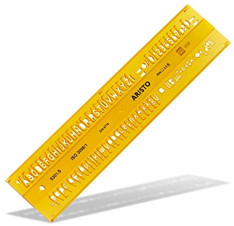 Aristo Isonorm Schriftschablone gerade Mittelschrift (5,0 mm, H-Profil, Typ B, formstabiler PET-Kunststoff) orange-transparent