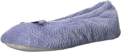 isotoner Women's Diamond Chevron Microterry Gemma Ballerina Slippers with Memory Foam Comfort and Non-slip Sole, Periwinkle Chevron, 9.5-10.5