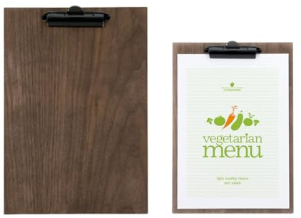 SECURIT - Porte-Menu Walnut Clip - Format A4 - Fixation à Pince - Pour Café, Bar, Restaurant - Clip Métallique + Bois de Noyer Laqué - Coloris Noyer Naturel
