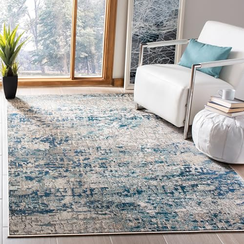 Safavieh Alfombra Contemporáneas para Sala de Estar, Comedor, Dormitorio - Madison Collection, Pelo Corto, Gris y Azul, 122 X 183 cm