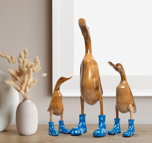 Rikmani - Figura de Madera Botas de Pato Azul florecido - Decoración de Madera Hecha a Mano Figura de Regalo 26 cm