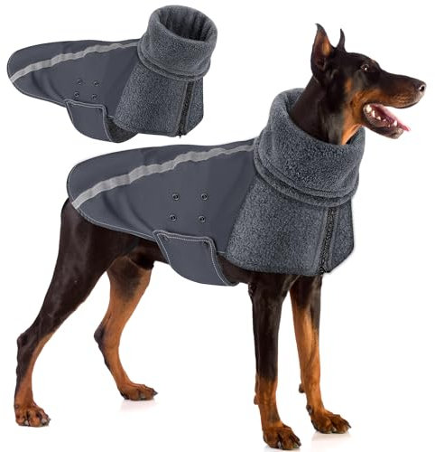 SlowTon Winter Hundemantel, Warmes Polarfleece Futter Hunde Outdoor Jacke mit Rollkragen Schal Reflektierende Streifen Verstellbare wasserdichte Winddichte Outfits für Kleine Mittelgroße Hunde