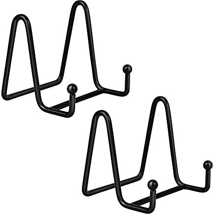 Metal Plate Stands for Display - 3-Inch Easel Holders for Small Decorative Plates, Picture Frames and Photos - Black (2-Pack)