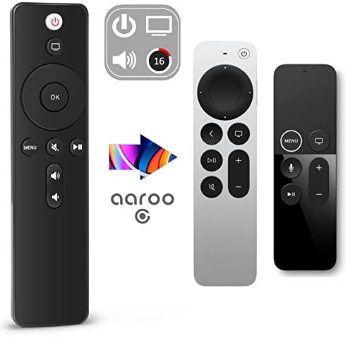 [aarooGo] Remote Control for Apple TV 4K/HD Gen1 2 3 4 w/TV/Home and Audio Support (No Voice)