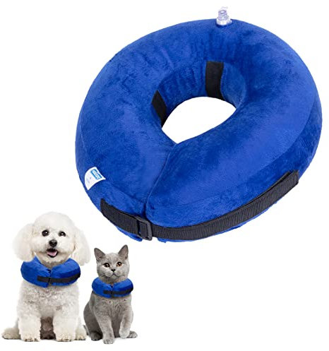 Nobleza - Aufblasbare Halskrause für Hunde & Katzen, Einstellbar Schutzkragen Hund, Bequem Schutzkragen mit Klettverschluss für Haustiere Katzen Hunde Nach Operation und Verletzungen (Blau, S)