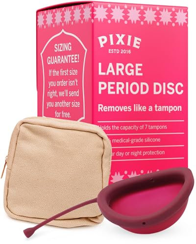 Pixie Menstrual Disc - No Metals or Toxins - 100% Medical-Grade Silicone - Ranked 1 for Most Soft Reusable Period Disc - Removes Like a Tampon - Wear 12 Hours - Capacity of 7 Tampons (Large)