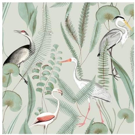 Muriva Eden Kivu Birds Water Plants Wallpaper Olive Green M37404