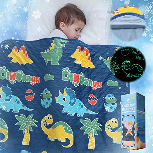 Q-Max kühlende Dinosaurier-Kühldecke für heiße Schläfer, 127 x 152 cm, Arc-Chill-Faser, weiche Sommerdecke für 1–10 Jahre alte Jungen und Mädchen, Geschenke