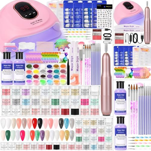 DouborQ Acrylic Nail Kit with Electric Nail Drill Lamp 29 Color Acrylic Powder Starter Art Set Supplies for Beginner with Everything