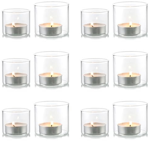 NUPTIO Teelichtgläser Teelichter Glas Teelichtglas - 12er Teelicht Gläser Teelichthalter Klein Weihnachten Schwimmkerzen Kerzenhalter Votivkerzenhalter 4cm & 5cm Höhe