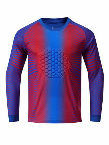 TiaoBug Kids Soccer Goalkeeper Jersey Shirts Boys Long Sleeve Padded T Shirt Football Goalie Tops Training Undershirt Red 5-6 Years