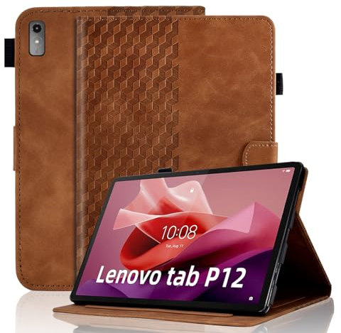 Vkooer Hülle für Lenovo Tab P12 12.7 Zoll 2023 Schutzhülle [Auto Schlaf/Wach Funktion] Premium PU Ledertasche mit Multi-Viewing Standfunction - Braun
