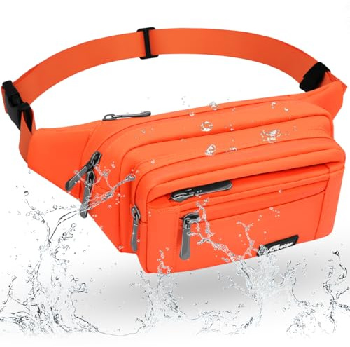 REETEE Bauchtasche Gürteltasche für Damen und Herren Wasserdicht Hüfttasche mit 5 Taschen, Brustbeutel Sport Tasche für Outdoor Reise Wandern Hundetraining(A-orange)