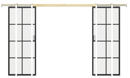 Vente-unique-Puerta corredera doble en aluminio y vidrio templado esmerilado - 2 x Alt. 205 x L83 cm - WILDEN II