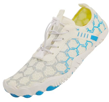 LinSmart Barefoot Womens Mens Wide Toe Box Water Shoes - White, Blue - Size 9.5 UK - Unisex Adults - Outdoor Enthusiasts - Summer - Water Sports - Walking, Running, Gym, Beach, Surf, Driving