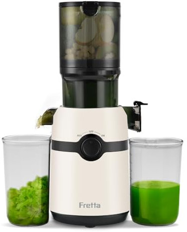 Fretta Entsafter Slow Juicer 108mm Einfüllöffnung, KaltpressEntsafter mit 3fach-Filter zur Erhaltung von Nährstoffen aus Obst Gemüse BPA-frei leicht zu reinigen mit 2-Glasern