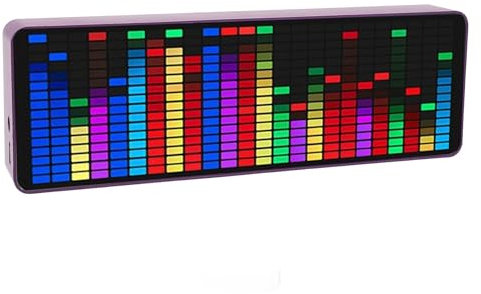 Sonomètre LED, Affichage du Spectre Musical 384 LED 1624 Segments, Niveau de Lumière, Capteur Vocal, Analyseur avec Horloge 20 Dynamiques 7 Couleurs