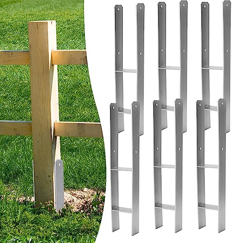 Peviasot Lot de 6 piquets d'ancrage en H - 121 mm - Pour poteaux de clôture et poteaux en bois - Robuste - Pour clôture de jardin, abri de voiture, pavillon et projets de construction en bois - 121 x