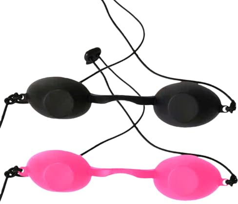 SICAILU 2 Pcs Safety Tanning Goggles, Durable Eye Patch for Patients in Ipl, UV, Infrared LED Light Therapy Sunbathing on the Beach, Comfort-Fit Silicone Goggles with Adjustable Strap (Black&Pink)