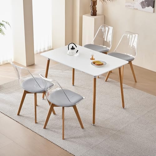 DEYARNA HOME Juego de Mesa de Comedor Rectangular y 4 Sillas de Comedor Transparentes para Cocina, Sala de Estar, Oficina y Otras Zonas Públicas (Gris)