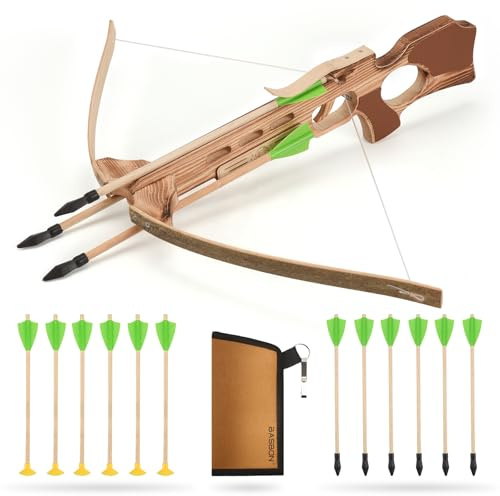 Crossbow Toy Set for Kids with 12 Handmade Wooden Arrows and Quiver, Cross Bow Archery Prop for Costume Cosplay, Halloween Party Role Play Gift for Boys and Girls, Green