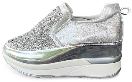 Scarpe con Paillettes con. Glitter Sneakers Invernali Donna Nere Platform Shoes for Women Rosse Bianche da Ginnastica Rosa Pelle Eleganti Glitterate Basculanti Basse 38 Argento Colorate Inverno
