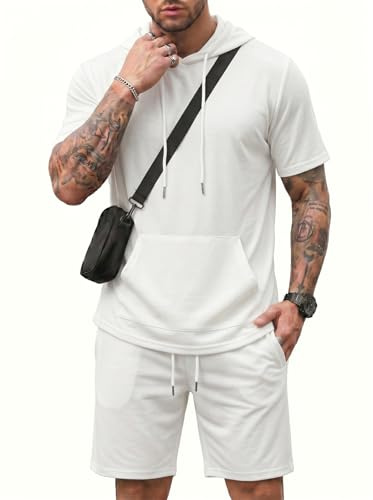 CTU Men's 2-Piece Tracksuit Set, Summer Short-Sleeve Hoodie & Shorts