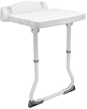 Duschklappsitz Deluxe mit STÜTZBEIN Sicherheitssitz Wandstuhl Klappstuhl Duschhilfe Sitzhilfe zur Wandmontage, weiß