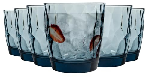 Bormioli Rocco Diamond Dimpled Glass Drinking Tumblers - Ocean Blue - 300ml - Pack of 6